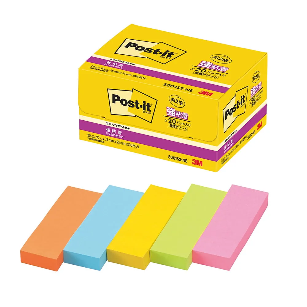 1-2857-03 Post-It(R) Strong Adhesive Series 75 x 25mm 5 Colors 5001SS-NE