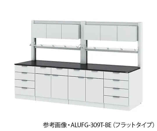 4-3415-01 Side Laboratory Table (Steel Cabinet Type/with Storage Cabinets and Aluminum Shelving Unit) Flat Type 1800 x 900 x 850/1900 mm ALUFG-189T-BE