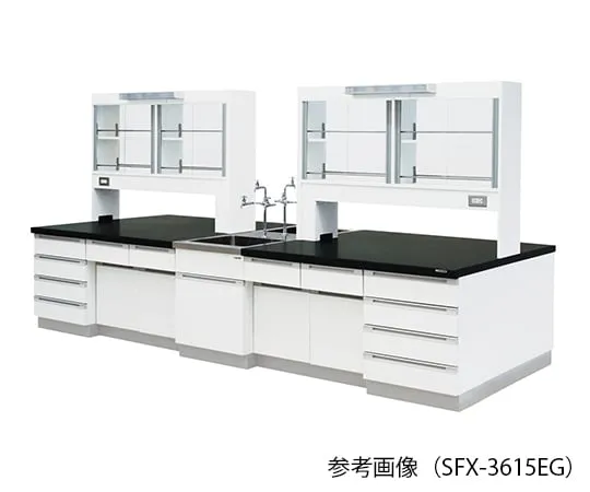 3-7795-01 Laboratory center bench (Wood Type) 2400 x 1200 x 800/1870mm glass door with LED lighting SFX-2412EG
