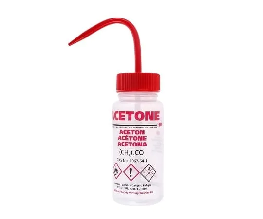 3-6121-01 Chemicals Labeled Wide-Mouth Washing Bottle (Azlon) 250mL Acetone WGW531VTML