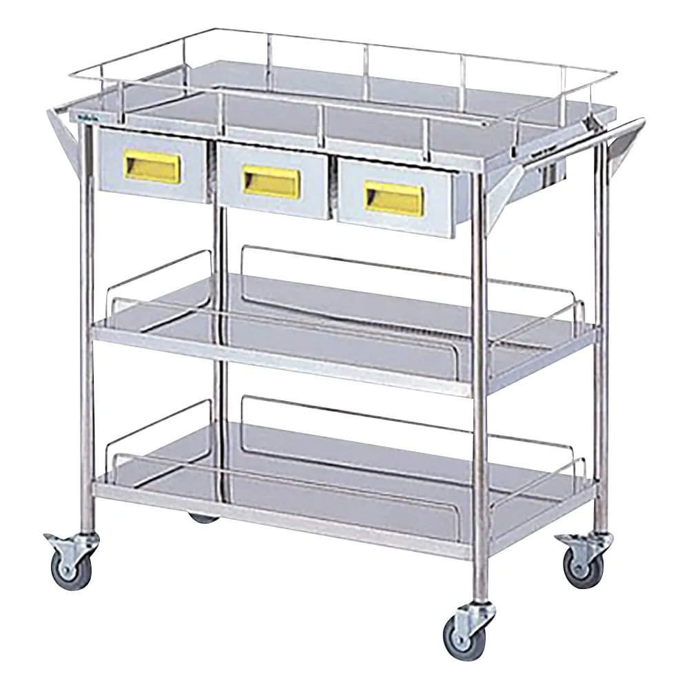 8-2530-04 Storage Stainless Steel Cart 3 Stages Knob Yellow 750 x 450 x 835mm CHW-3H-Y