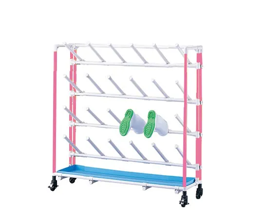 2-7336-21 Antibacterial Boots Rack (Inclined Type) 3 Rows 4 Levels/12 Person Pink