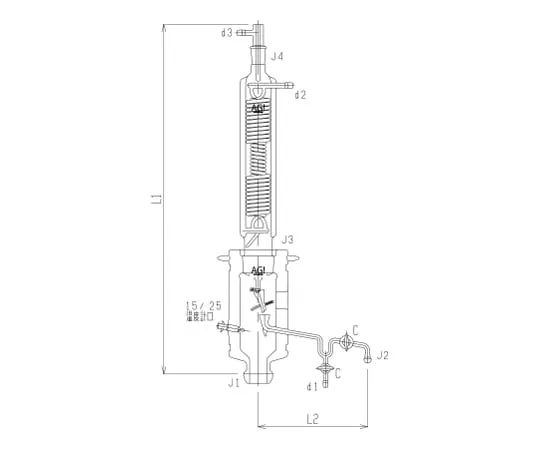 62-2109-29 Horizontal Automatic Recirculator (Double Tube Condenser Type) Glass Cock 3552-KE