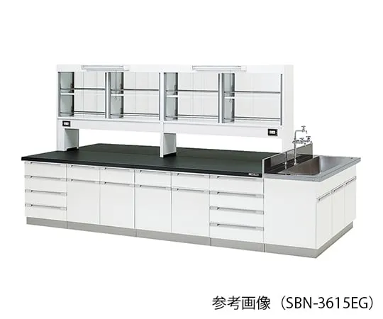 3-7818-01 Laboratory center bench (Wood Type) 2400 x 1200 x 800/1870mm glass door with LED lighting SBN-2412EG
