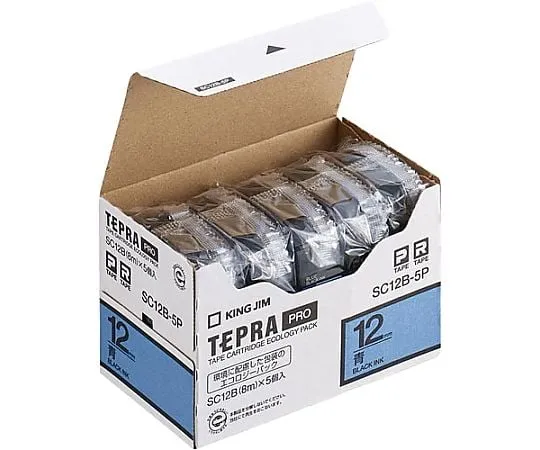 61-0600-03 Tepra PRO Label Printer Tape Eco Pack 5 Pc Black Characters On Blue 12mm SC12B-5P