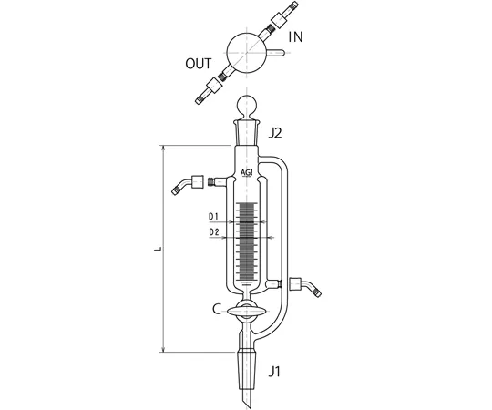 65-2345-78 Double Tube Equilibrium Dropping Funnel Glass Cock Water Connector Type 30 mL 3744-30J-3L-W