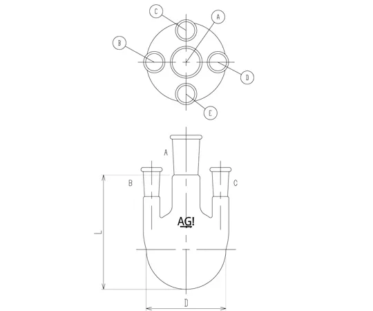 65-0599-22 5 Port Flask Side Tube Vertical Type 1,000 mL 24/40/15/25 3122-1-4L1L