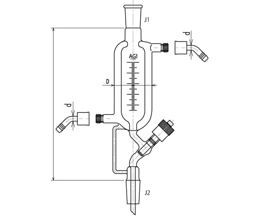 65-1839-88 Double Tube Separable High Vacuum Greaseless Valve PTFE Water Connector Specification 100 mL 3604-100V-3L-W