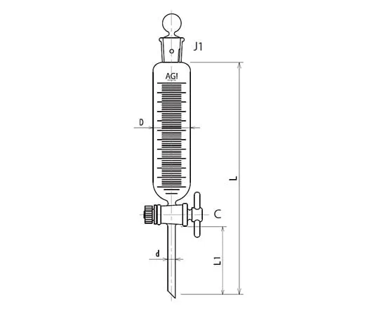 61-0186-87 Cylindrical Dropping Funnel PTFE Cock 30mL 3730-30