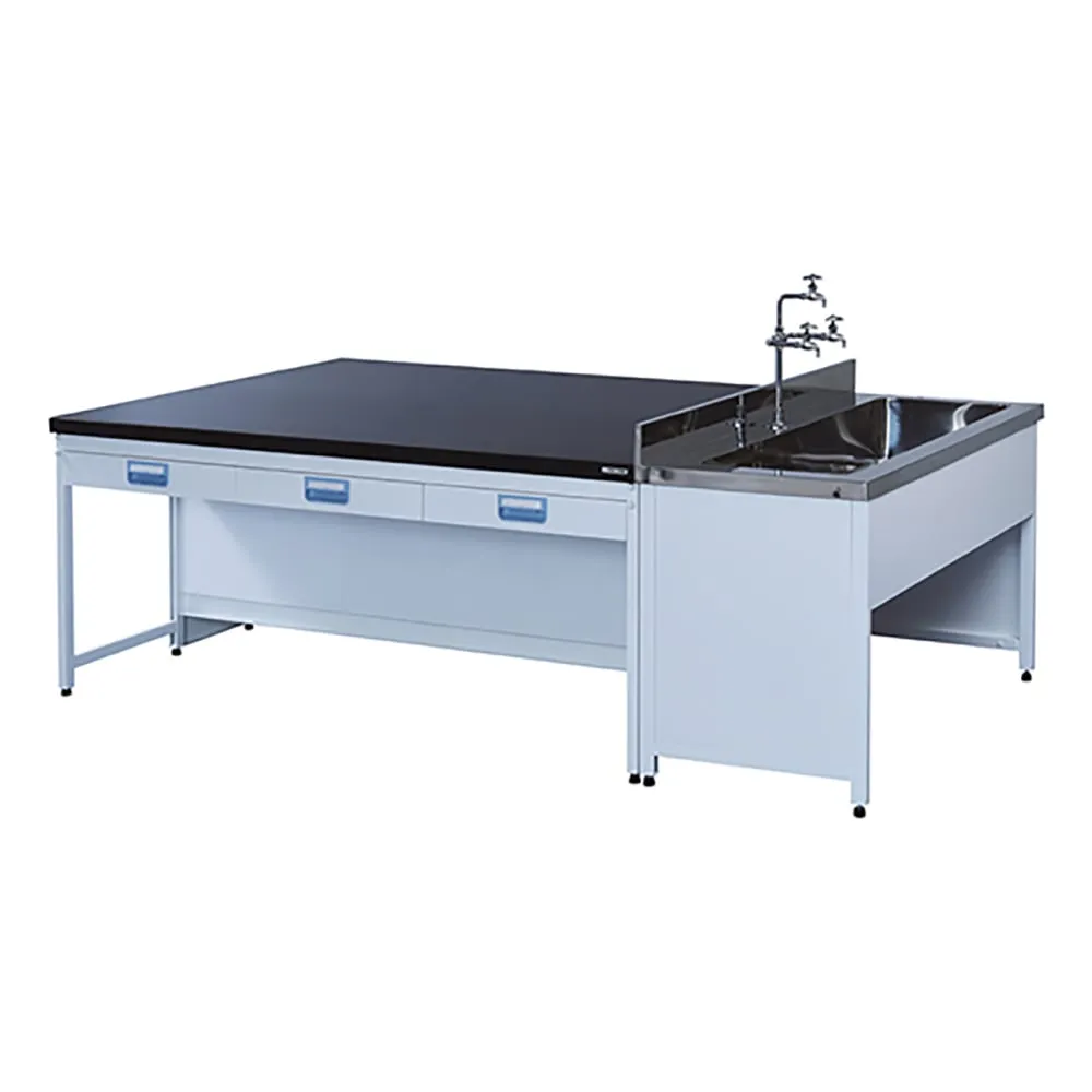 3-4148-01 Central Laboratory Bench Steel Type, Suspension Drawer, with Sink 2400 x 1500 x 800 EAB-2415N