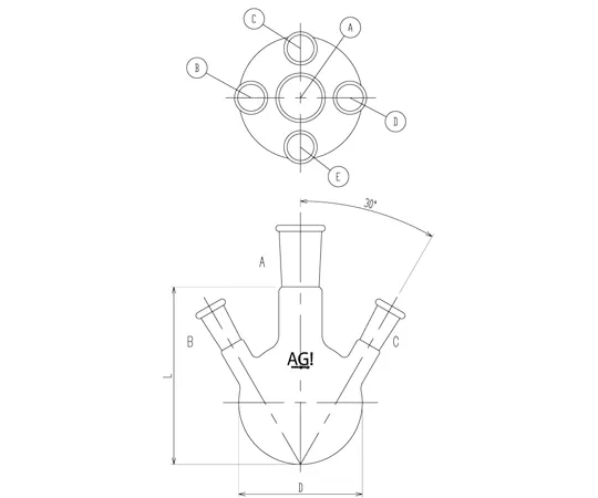 65-0598-55 5 Port Flask 1,000 mL 24/40 15/25 3114-1-4L1L