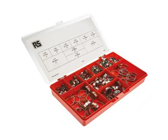 63-4601-08 RS PRO 200 Piece Zinc Plated Steel O Clip Hose Clip Kit, 5 → 7mm and 23 → 27mm Inside Diameter 292-524