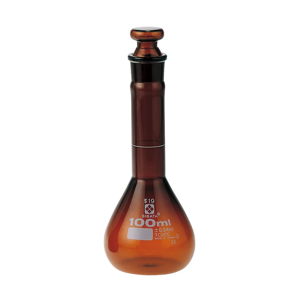 64-6432-10-24 Volumetric Flask, Brown Short Type, 100 mL, with JCSS Calibration Certificate 239-1