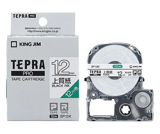61-0601-19 Tepra PRO Label Printer Tape-Cartridge, Premium Paper Black Characters 12mm SP12K