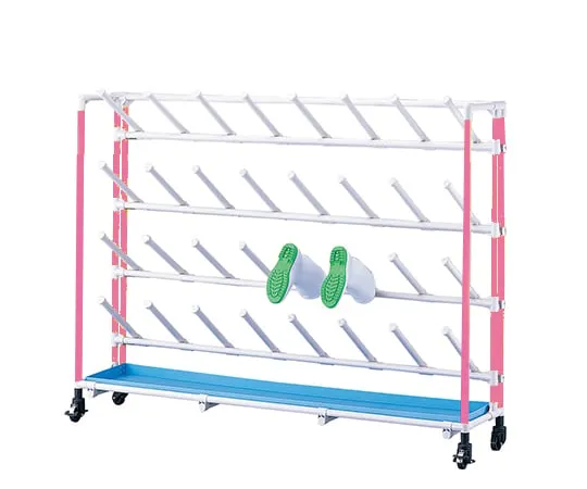 2-7336-27 Antibacterial Boots Rack (Inclined Type) 4 Rows 4 Levels/16 Person Pink