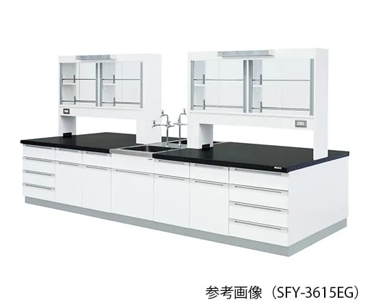 3-7938-01 Laboratory center bench (Wood Type) 2400 x 1200 x 800/1870mm glass door with LED lighting SFY-2412EG