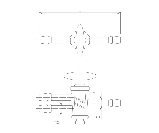 62-2090-57　［Discontinued］One-Way 2-Way Tap Glass Cock with Rubber Stopper　2176-15