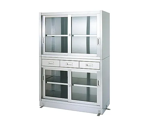 61-0013-35 Storage (Stainless Steel (SUS430), 2 Stages Type. with Drawer, Upper And Lower Glass Door Specification) 900 x 450 x 1750 VDGG-9045