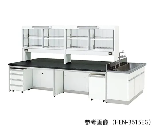 3-7904-01 Laboratory center bench (Frame Type) 2400 x 1200 x 800/1870mm glass door with LED lighting HEN-2412EG