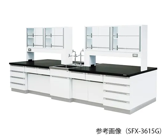 3-7791-01 Laboratory center bench (Wood Type) 2400 x 1200 x 800/1800mm with glass doors SFX-2412G