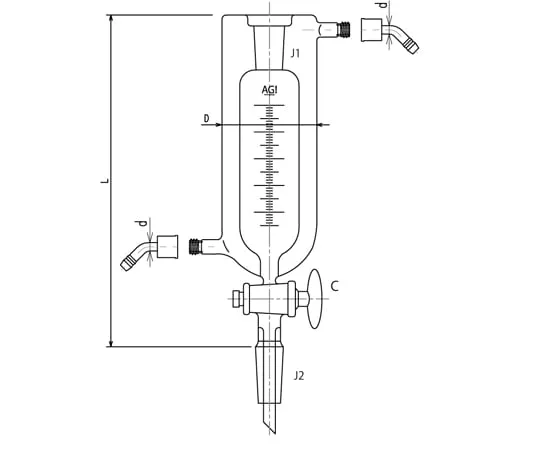 65-1839-93 Full Jacket Separable Glass Cock Water Connector Specification 100 mL 3605-100-3L-W