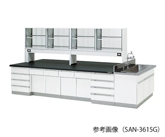 3-7783-01 Central Laboratory Bench (Wooden Type) With Glass Door 2400 x 1200 x 800/1800mm SAN-2412G