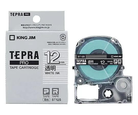 61-0601-37 Tepra PRO Label Printer Tape Cartridge White Characters On Transparent 12mm Width ST12S