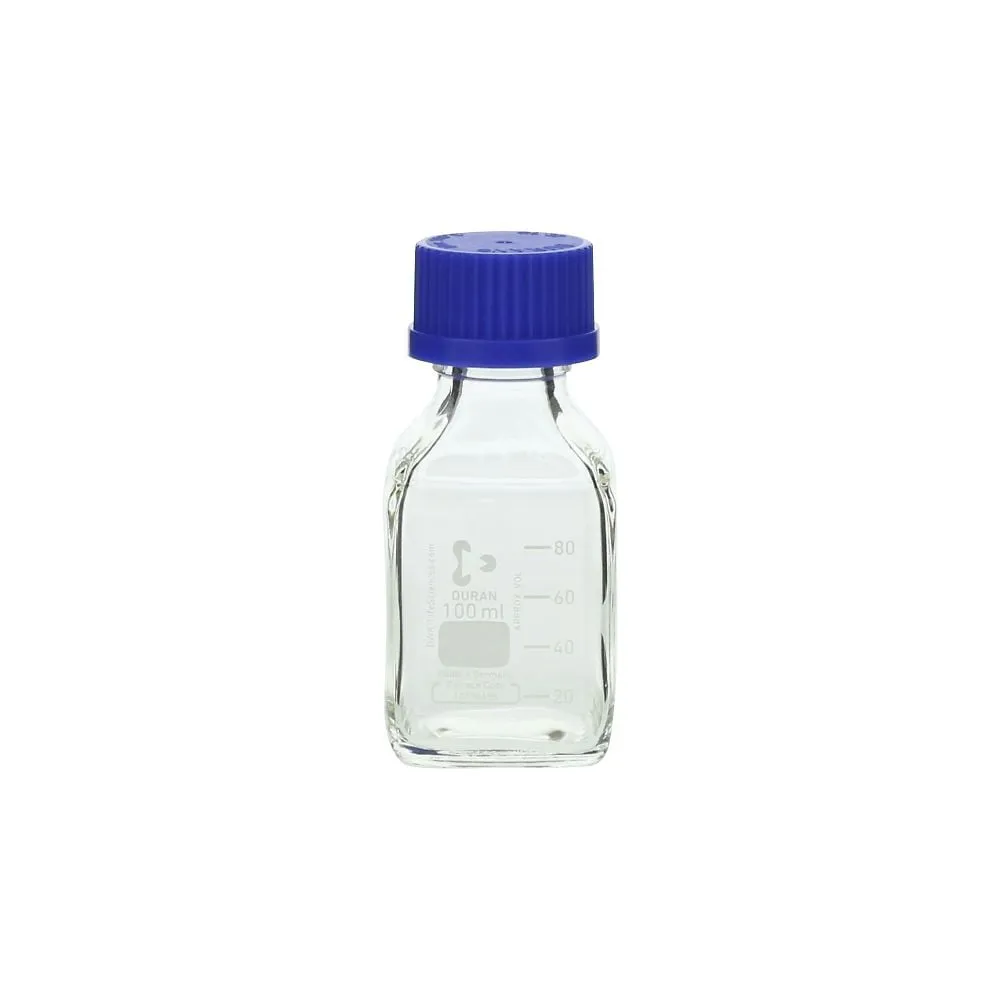 1-8870-09 Screw-Top Bottle Square White (DURAN(R)) with Blue Cap 100mL 017230-100