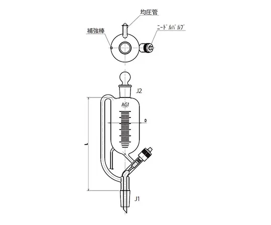 61-0188-20 Balance Type Dropping Funnel Needle Valve 30mL 3750-30-3L