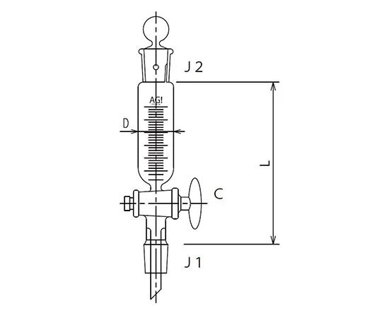 61-0187-38 Cylindrical Dropping Funnel with Sliding Glass Cock 30mL 3736-30-3L