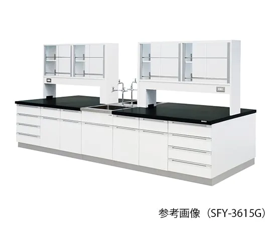 3-7942-01 Laboratory center bench (Wood Type) 2400 x 1200 x 800/1800mm with glass doors SFY-2412G