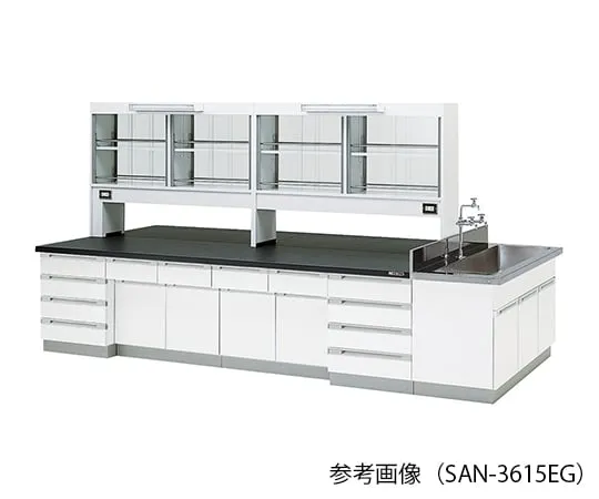 3-7787-01 Laboratory center bench (Wood Type) 2400 x 1200 x 800/1870mm glass door with LED lighting SAN-2412EG