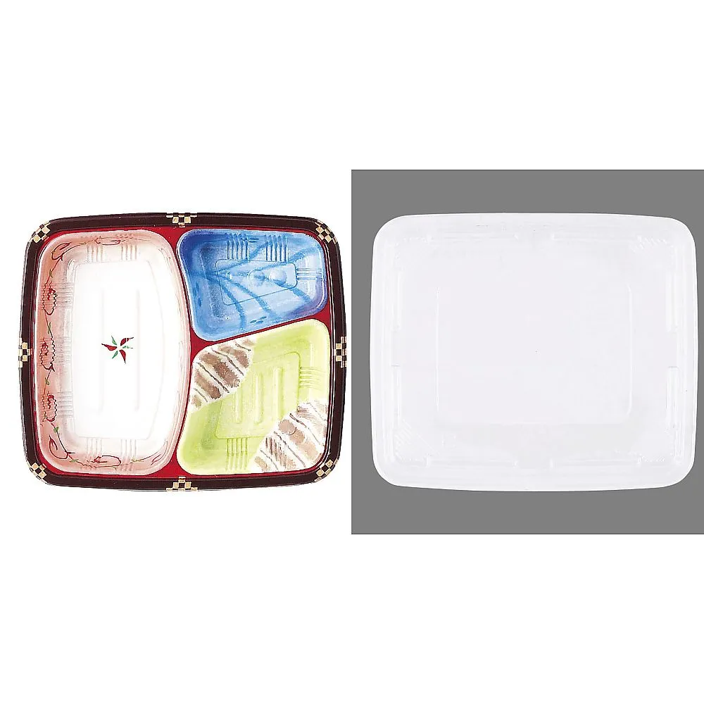 62-6652-30 One-Way Heat-Resistant Bento Container 3-Color (Lid Included, 50 Set) T-24
