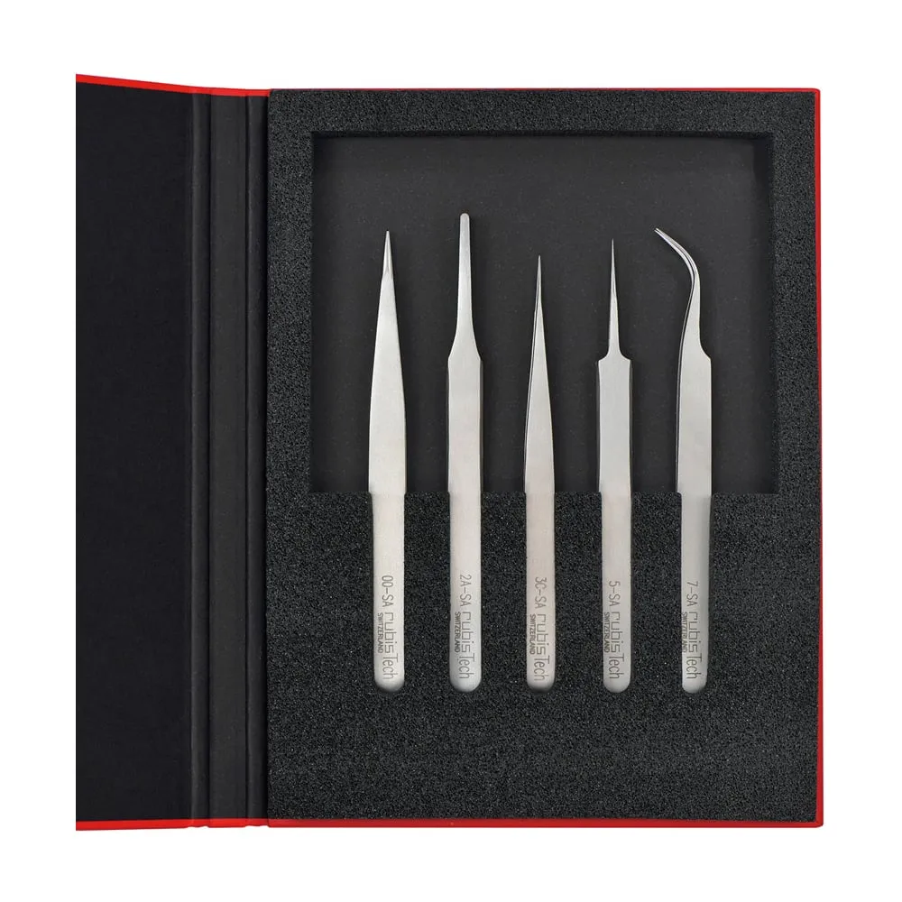 4-3975-01 MEISTER Tweezers (5-Piece Assorted Set + Exclusive Case) 1K531