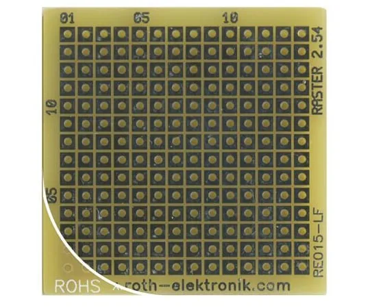 63-5167-21　［Discontinued］RE015-LF, Single Sided Matrix Board FR4 with 14 x 14 1mm Holes, 2.54 x 2.54mm Pitch, 40.5 x 40 x 1.5mm　RE015-LF