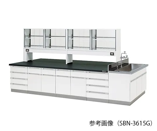 3-7814-01 Laboratory center bench (Wood Type) 2400 x 1200 x 800/1800mm with glass doors SBN-2412G