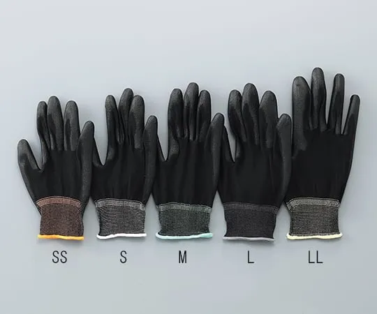 3-7386-04 ASPURE Black PU Gloves Overlock, Polyester, Palm Coated S 10 Pairs/Bag -