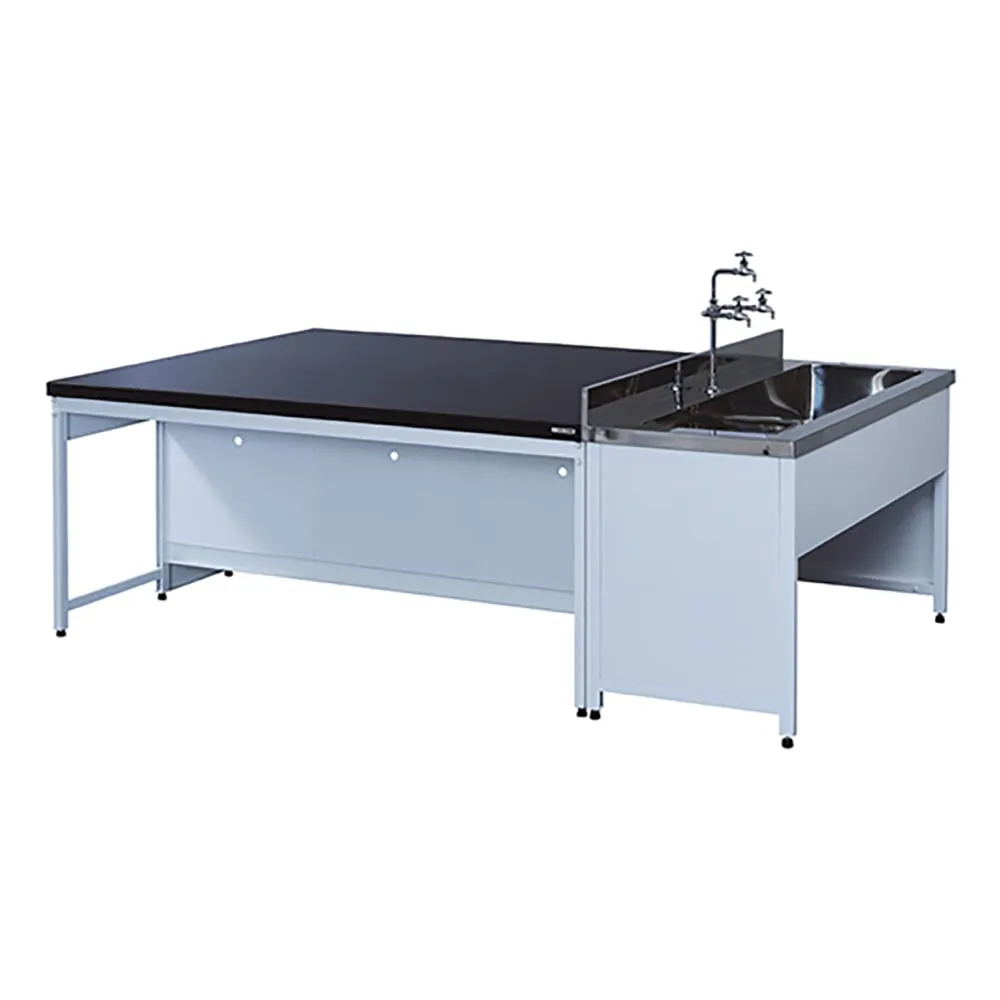 3-4147-01 Central Laboratory Bench Steel Type, Flat, with Sink 2400 x 1500 x 800 EAA-2415N