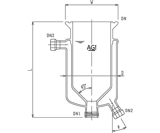 62-2114-44 Conical Double Tube Reactor (45 °) 3956-1000-M-45C