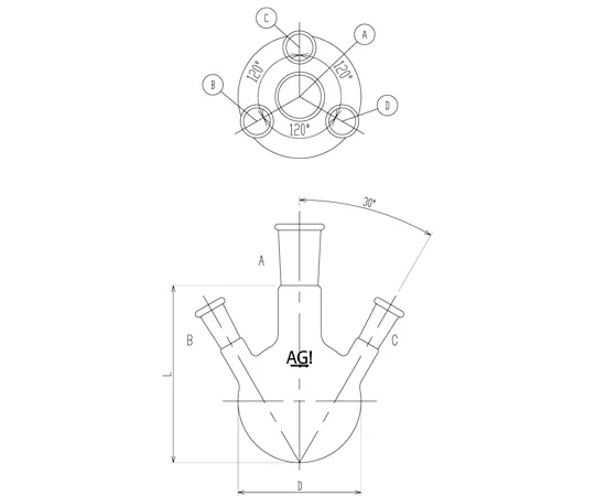 65-0598-19 4 Port Flask 1,000 mL 24/40/15/25 3112-1-4L1L