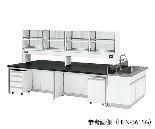 3-7908-01 Laboratory center bench (Frame Type) 2400 x 1200 x 800/1800mm with glass doors HEN-2412G