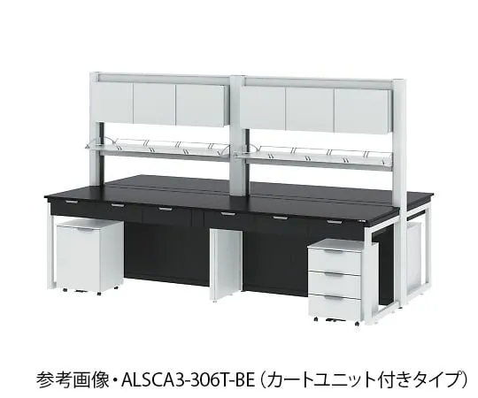 4-3375-01 Central Laboratory Table (steel type/with storage cupboard + aluminum shelf unit) with cart unit 1200 x 1650 x 850/1900 mm ALSCA3-126T-BE