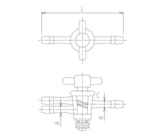 62-2090-11　［Discontinued］PTFE One-Way Double-Way Tap 1/5 Taper PTFE Tap/With Rubber Stopper　2142-206