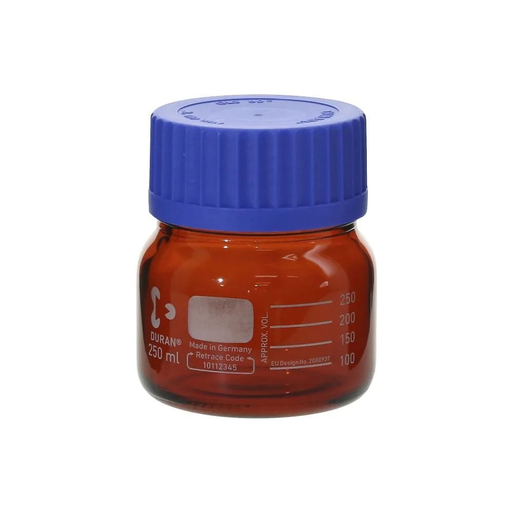61-4411-83 Screw Cap Bottle Wide-Mouth Dark Amber with Blue Cap 250mL 017250-1250A