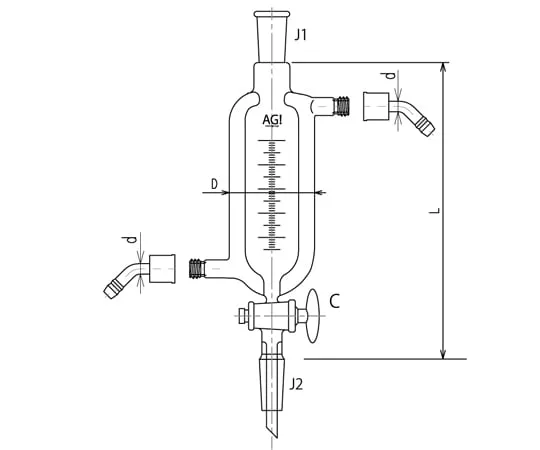 65-1839-82 Double Tube Separable Glass Cock Water Connector Specification 50 mL 3604-50-3L-W