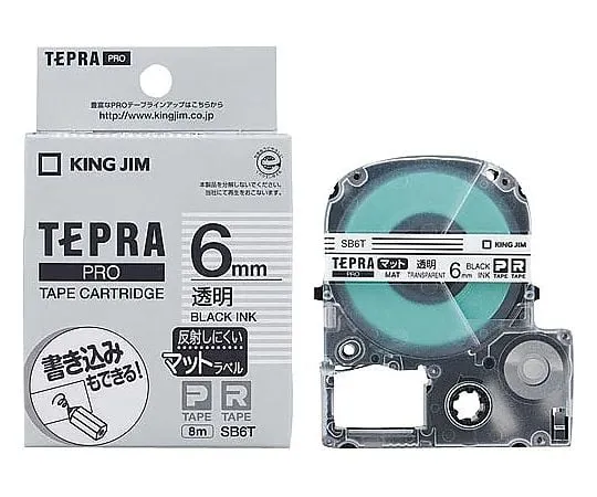 61-0602-07 Tepra PRO Label Printer Tape Matte Label, Black Characters on Clear 6mm SB6T
