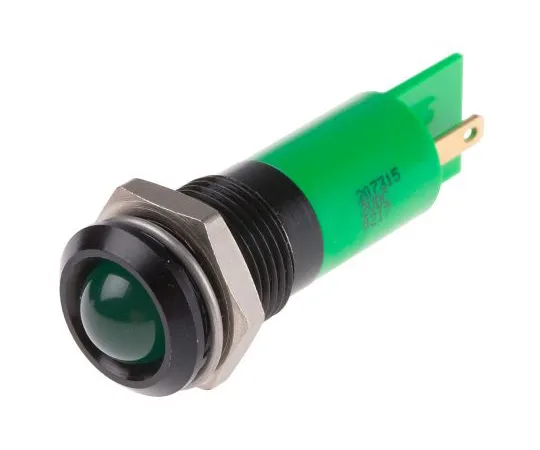 63-4586-01 RS PRO Green Indicator, 2 V dc, 14mm Mounting Hole Size, Solder Tab Termination 207-315