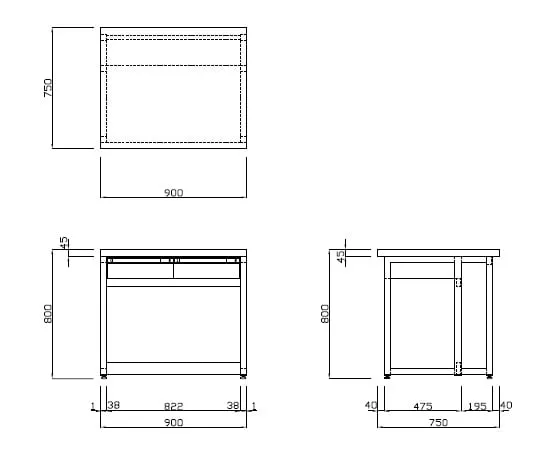 3-1339-11 Workbench for analytical equipment (Open type with drawers) 900 x 750 x 800mm BDT-975