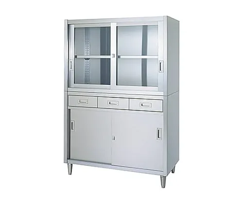 61-0014-08 With Storage Adjust (Stainless Steel (SUS430), 2 Stages Type, with Drawer, Upper Glass Door, Lower Stainless Steel Door Specification) 900 x 450 x 1750 VADG-9045
