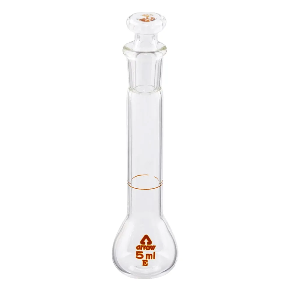 6-243-01-20 Transparent Graduated Volumetric Flask (Hard Glass) White 5mL with Calibration Certificate